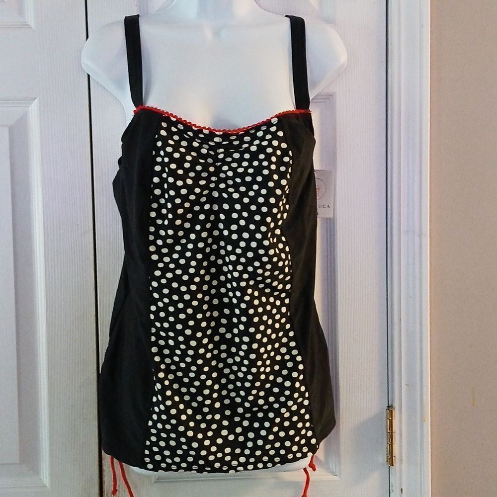 Cyn & Luca Plus Black and White Polka Dot Tankini Top Sz 18